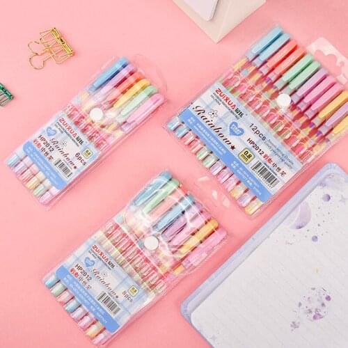 64Pcs New Cute Cartoon Rainbow Gel Pen School Office Supplies Graffiti Mark Pens Creative Children Learning Stationery