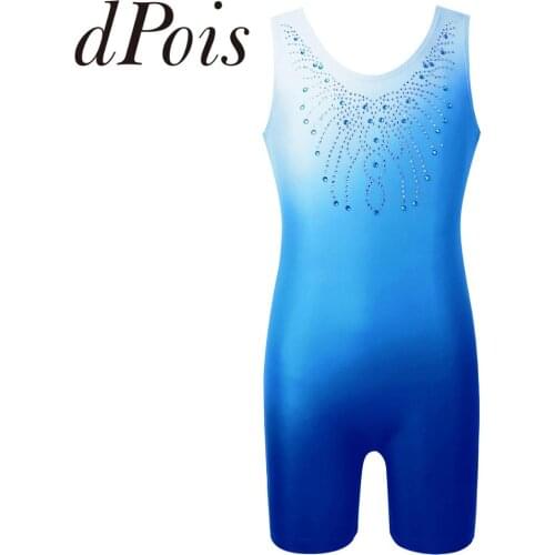 Girls Gymnastics Leotard Sparkly Shiny Diamond Sleeveless One Piece Gradient Color Ballet Dance Unitard Biketard Kids Dancewear