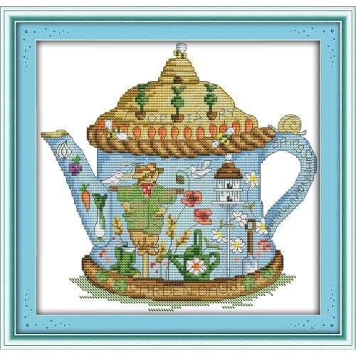 Joy Sunday The Scarecrow Teapot Chinese Cross Stitch Kits Ecological Cotton Clear Stamped Printed 14 11CT DIY Wedding Decoration