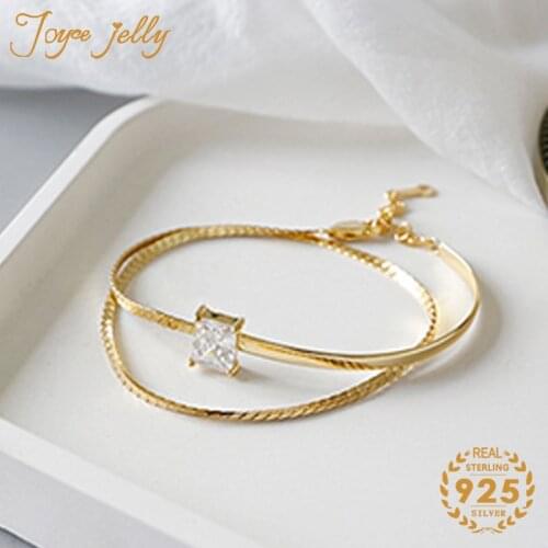 JoyceJelly Korean 925 Sterling Silver Simple Women Bracelet Square Gemstone Double Layer Bracelet silver Jewelry Gifts Wholesale