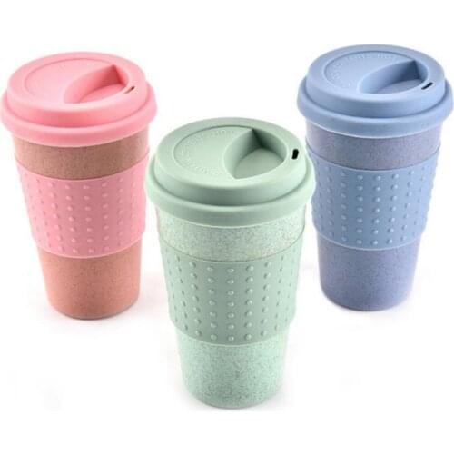 Coffee Cups Portable Outdoor Camping Hiking Picnic Cup Mugs Wheat Straw Plastic Travel Coffee Mug With Lid Travel Easy Go Cup