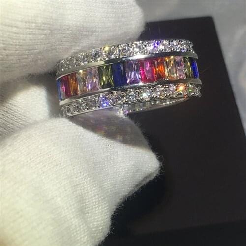 Ethnice ring White Gold Filled Engagement Wedding Band Rings for women Princess cut Mutil AAAAA zircon cz Female Finger Jewelry