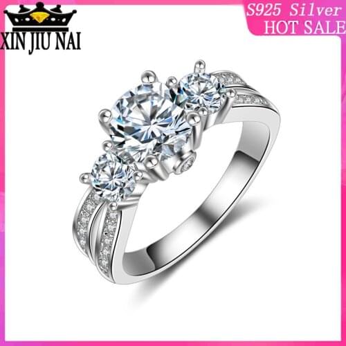 Sterling silver ringFashion Jewelry Handmade Three-stone Zircon stone Sterling silver Women Engagement Wedding Band Ring