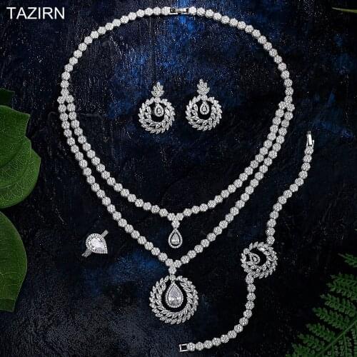 2021 5A Zircon Jewelry Set Necklace Bracelet Earrings Ring Wedding/Anniversary Gifts Fashion CZ Dress Accessories Ornaments