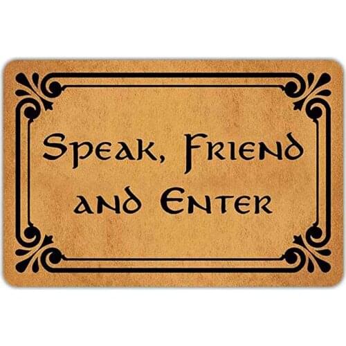 Front Door Mat Welcome Mat Speak Friend and Enter Rubber Non Slip Backing Funny Doormat Indoor Outdoor Rug