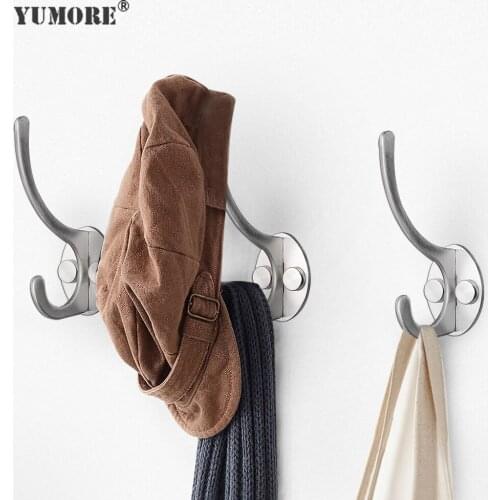 YUMORE 100pcs/lot Robe hook Clothes Hangers Stainless Steel Wall Mounted Double Towel Bag Hooks Bathroom Hotel Hardware