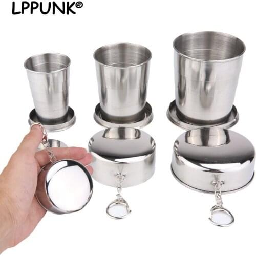 Hot sales BPA Free 250ml 304 Stainless steel portable Whisky flagon cup Creative Drinking Folding hip flask vodka cup