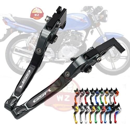 Logo(GSR) Red+Titanium CNC Adjustable Folding Motorcycle Brake Clutch Levers For Suzuki GSR600 2006 2007 2008 2009 2010 2011