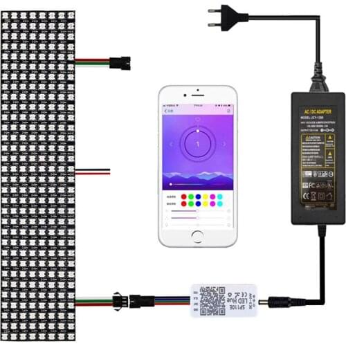 WS2812B Led Strip DC5V Digital Panel Matrix Individually Addressable With 5V Led Power Supply And SP110E Bluetooth Wifi Remote