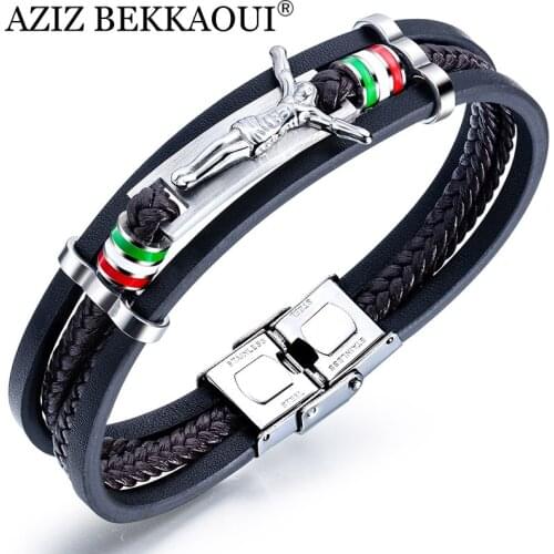 AZIZ BEKKAOUI Fashion Jesus Bracelet For Men Vintage Leather Christian Religious Bracelets & Bangles Gifts Jewelry Gift