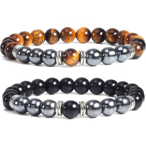 Natural Stone Men Bracelet Tiger Eyes Lava Hematite Beaded Women Bracelets Bangles Health Protection Yoga Jewelry Handmade Gift