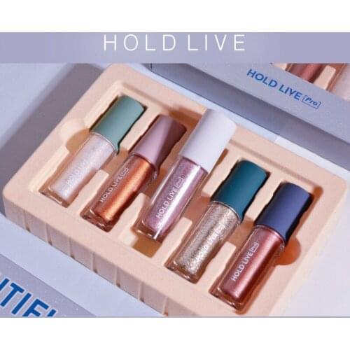 HOLD LIVE Starry Sky Magical Eye Shadow Set Beauty Glazed Glitter 5pcs No Blooming Shimmer Highlighter Profesional Makeup Cream