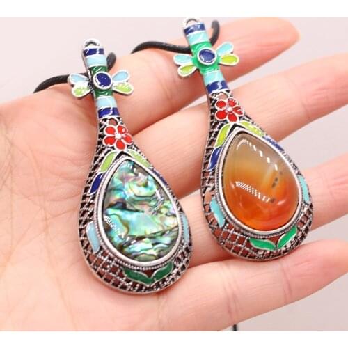 New Style Natural Shell Alloy Necklace Lute-Shaped Brooch Pendant Leather Cord 2MM Charms For Elegant Women Love Romantic Gift