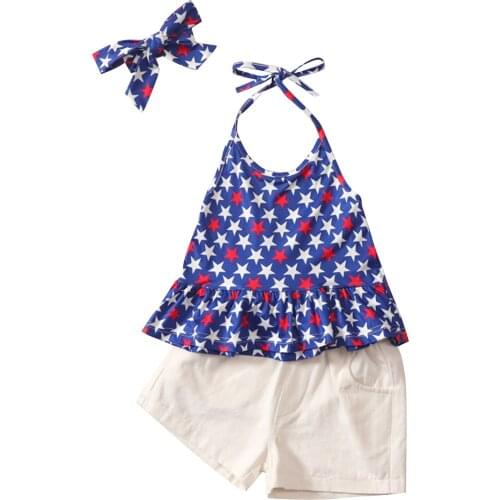 1-6Y Fashion Toddler Girl Clothing Set Summer Kid Baby Girl Clothes Outfit Star Print Sleeveless Halter Top Shorts Headband