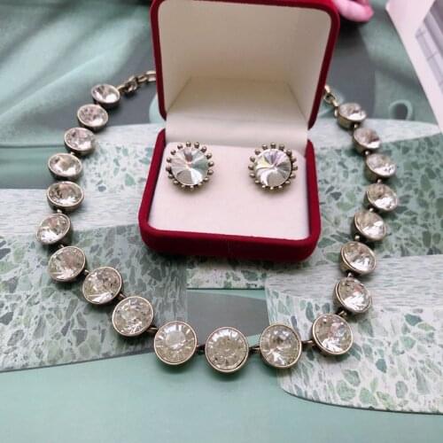 Round Glass Dot Crystal Necklace Vintage Antique Jewelry For Women