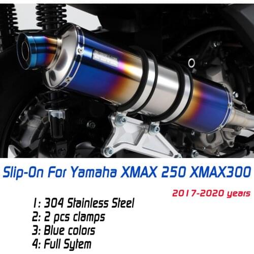 Motorcycle front with modified exhaust pipe XMAX 250 XMAX300 silencing in 2017-2019