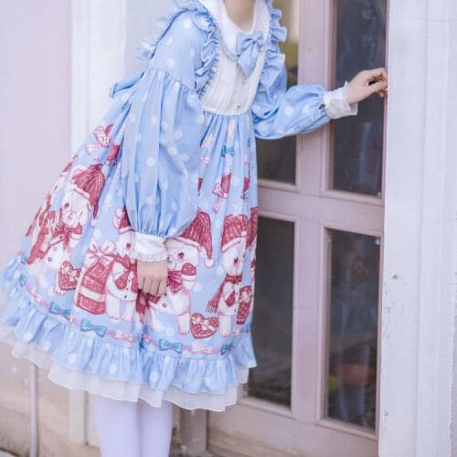 Japanese sweet lolita dress little bear OP dress Lolita bowknot dress Victorian dress kawaii girl gothic lolita op loli cos