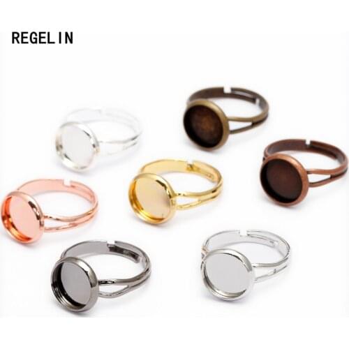 REGELIN 20pcs/lot 10/12/14/16/18/20mm Ring Cabochon Base Bezel Tray Blank for Cabochon Cameo DIY Jewelry Rings Adjustable Ring