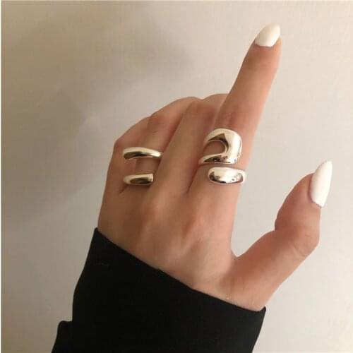 Adjustable Rings For Women High Sense Staggered Hollow Smooth Trend Irregular Curve Opening Ring Chic Handmade Jewelry Gift 2020
