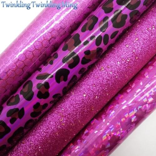 ROSE Glitter Fabric, Iridescent Synthetic Leather, LEOPARD Printed Faux Fabric Sheets For Bow A4 21x29CM Twinkling Ming XM005H