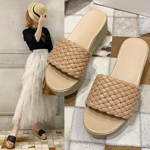 Women Wedges Heels Slippers Summer Shoes High Wedges Heels Flip Flops Beach Slides 2021 New Terlik Footwear Size 35-40