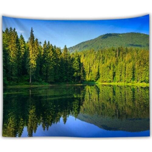 Blue lake tapestry green forest nature wall hanging home bedroom decor new arrival wall cloth tapestries