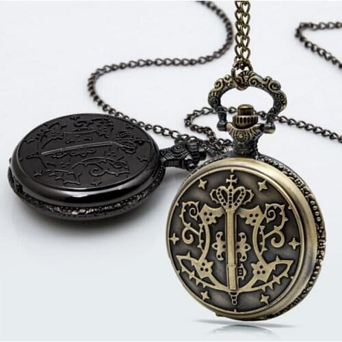 Japanese Kuroshitsuji Bronze Black Butler Sebastian Theme Pocket Watch With Necklace Chain Free Drop Shipping