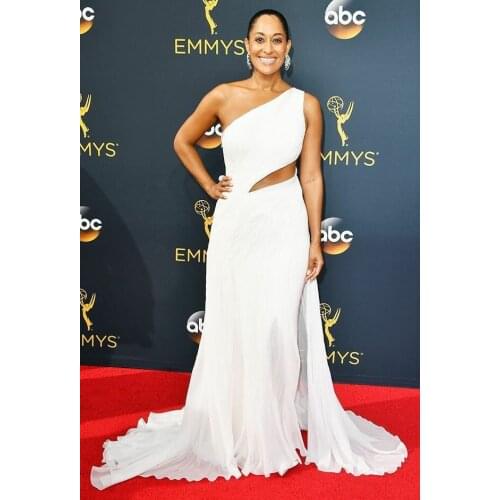 Long One Shoulder White Mermaid Celebrity Dresses with Slit Robe De Soiree Floor Length Sweep Train Formal Gowns for Women