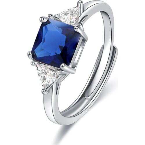 Square Zircon Green Blue Crystal Open Adjustable Women Ring Wedding Rings