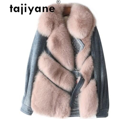 Female Coat Winter Real Fur Coats Woman 2021 100% Fox Fur Jackets Women Denim Jacket Korean Style Abrigos Mujer TN1621