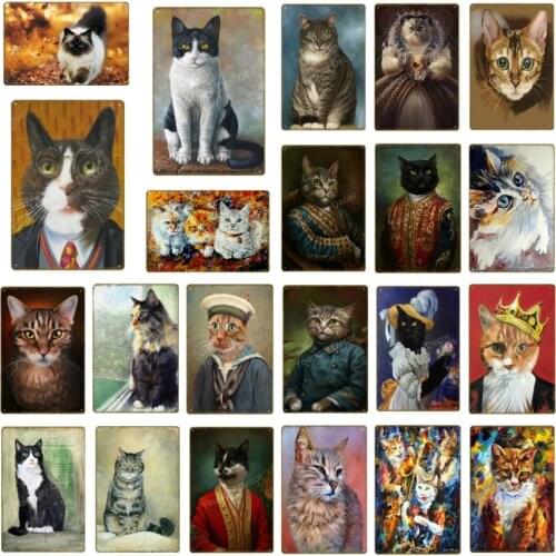 Pet Animal Cat Metal Signs Prints Wall Art Painting Pictures Vintage Poster Kids Bedroom Decoration Pub Bar Home Decor YJ116