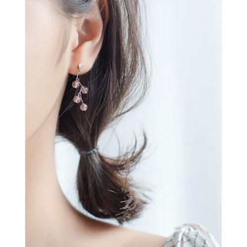 1pair 100% REAL. 925 Sterling SIlver Fine Jewelry WAVE Natural Strawberry Quartz Stone Branch DESIGN dangle Earrings GTLE2217