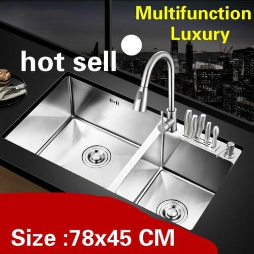 Free shipping Apartment kitchen manual sink double groove vogue do the dishes 304 stainless steel hot sell 78x45 CM