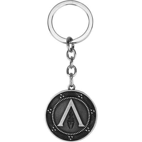 ACT Game Odyssey Keychain Spear of Leonidas Car Keyring Retro Basta Warrior Mask Pendant Necklace Charms Jewelry Souvenir Gift