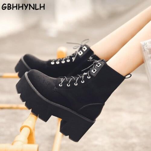 GBHHYNLH Woman Lace Autumn Boots Womens Chunky Wedge Platform boots women ankle boots Punk Goth womens casual boots LJA871