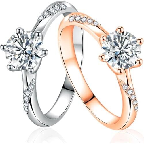 Exquisite Simple Six Claw Crystal Ring Fashion Charm Women Inlay Zircon Ring Elegant Bride Eternal Engagement Jewelry Gifts