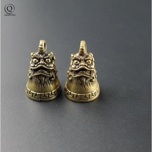 Chinese Style Exorcism Bell Pendants Brass Lion Face Men Car Keychains Charm Women Bag Hanging Jewelry Christmas Tree Decoration