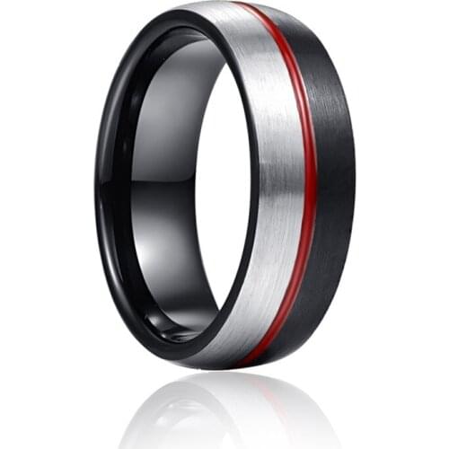 8mm Black Silver Color Steel Red Glue Tungsten Carbide Ring Groove Men Inoxidable Rings