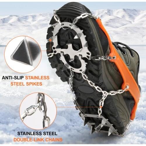 Crampon 18 Spikes Traction Cleats Women Men Anti-slip Ice Snow Grips with Storage Pouch for Walking Hiking Fishing Crampon