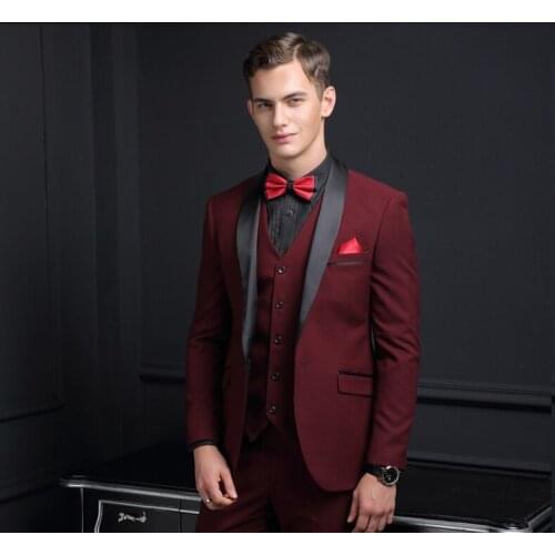 Handsome Groomsmen Wool blend Groom Tuxedos Mens Wedding Dress Man Jacket Blazer Prom Dinner (Jacket+Pants+Tie+Vest) A49