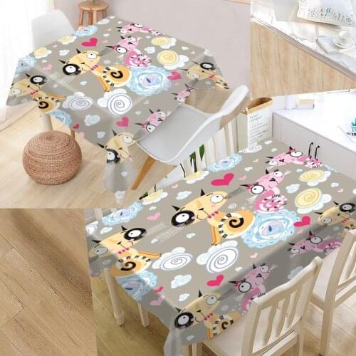 Best Cartoon Cat Custom Table Cloth Rectangular Oxford Print Waterproof Oilproof Square Table Cover Party Wedding Tablecloth