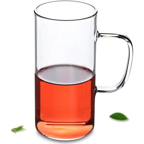 Lots Heat Resistant Clear Glass Straight Green Tea Cup Drink Mug w/Handle -330ml