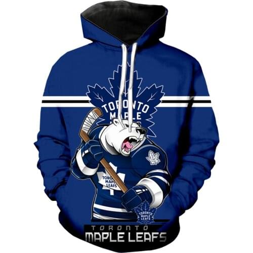 Hooded Sweatshirt For Men, Maple Leaves Print, Polar Bear Pattern, Blue, 3D, Fashionable, Cool, Outdoor