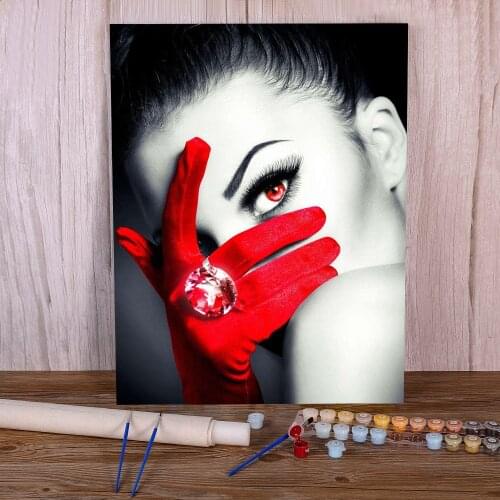 Woman Red And Black Coloring By Numbers Painting Kit Acrylic Paints 50*70 Canvas Painting Wall Decoration For Handicraft