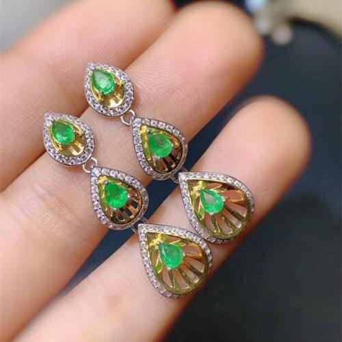 Natural emerald earrings 925 silver womens earrings luxurious atmosphere fashion all-match