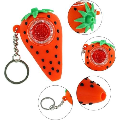 New Cute Silicone Smoke Pipe for Tobacco with Glass Bowl Strawberry Style Cigarette Filter Holder Herb Accessories Girls Gifts