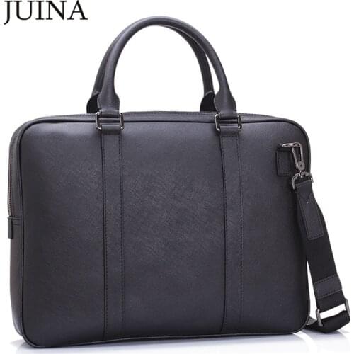 New Mens Genuine Leather Laptop Briefcase Large Capacity Cowhide Crossbody Bag