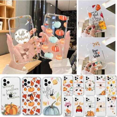 Fall Inspired Pumpkin leaves autumn Phone Case Transparent For iphone 5 6 7 8 11 12 s c se plus mini x xs xr pro max soft shell