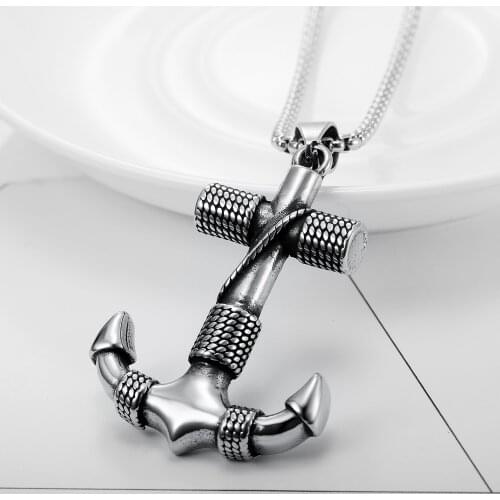 Punk Cool Anti Black Anchor Men Necklaces Pendants for Boyfriend Male Stainless Steel Jewelry