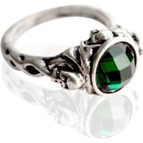 Pirates Of The Caribbean Ring Captain Jack Sparrow Death Finches Skull Green Crystal Stone Vintage Retro Johnny Depp Wholesale